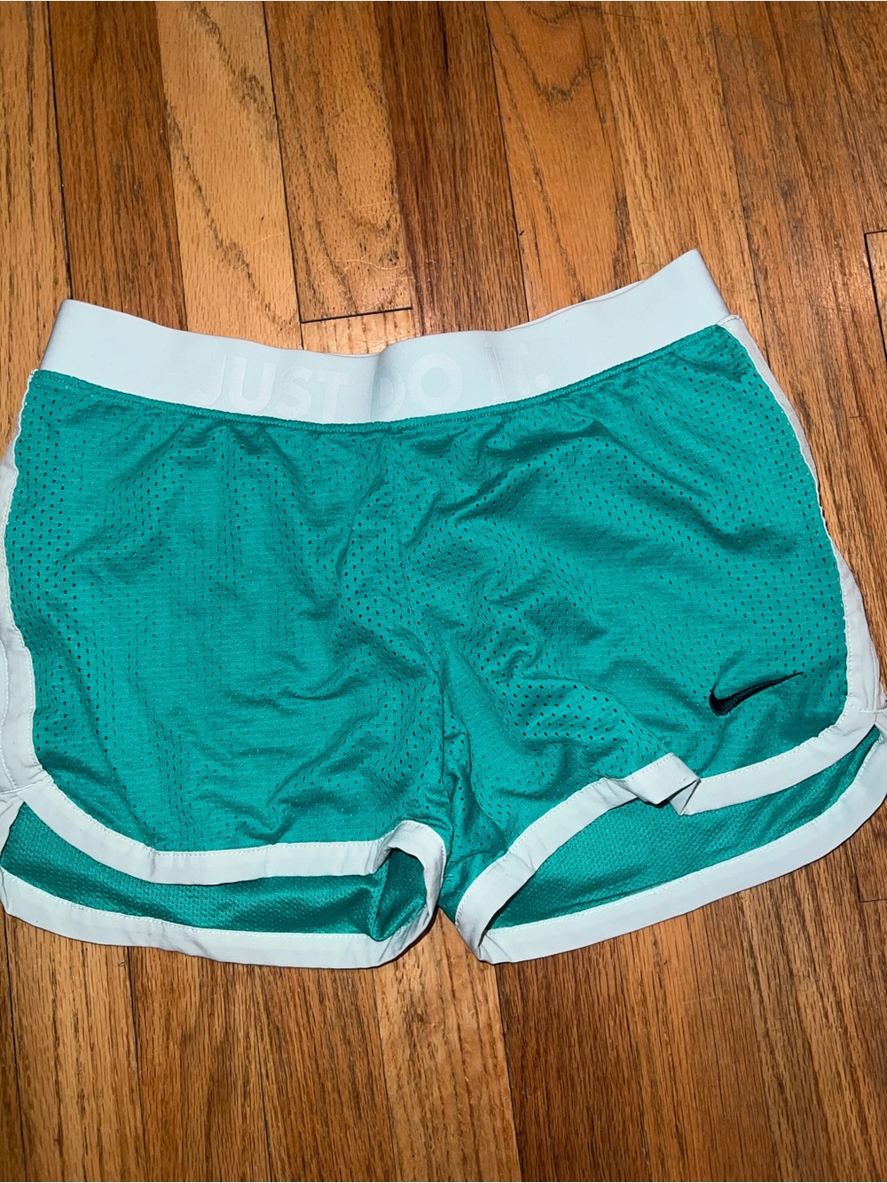 Nike Women's Teal Athletic Mesh Shorts with White Trim